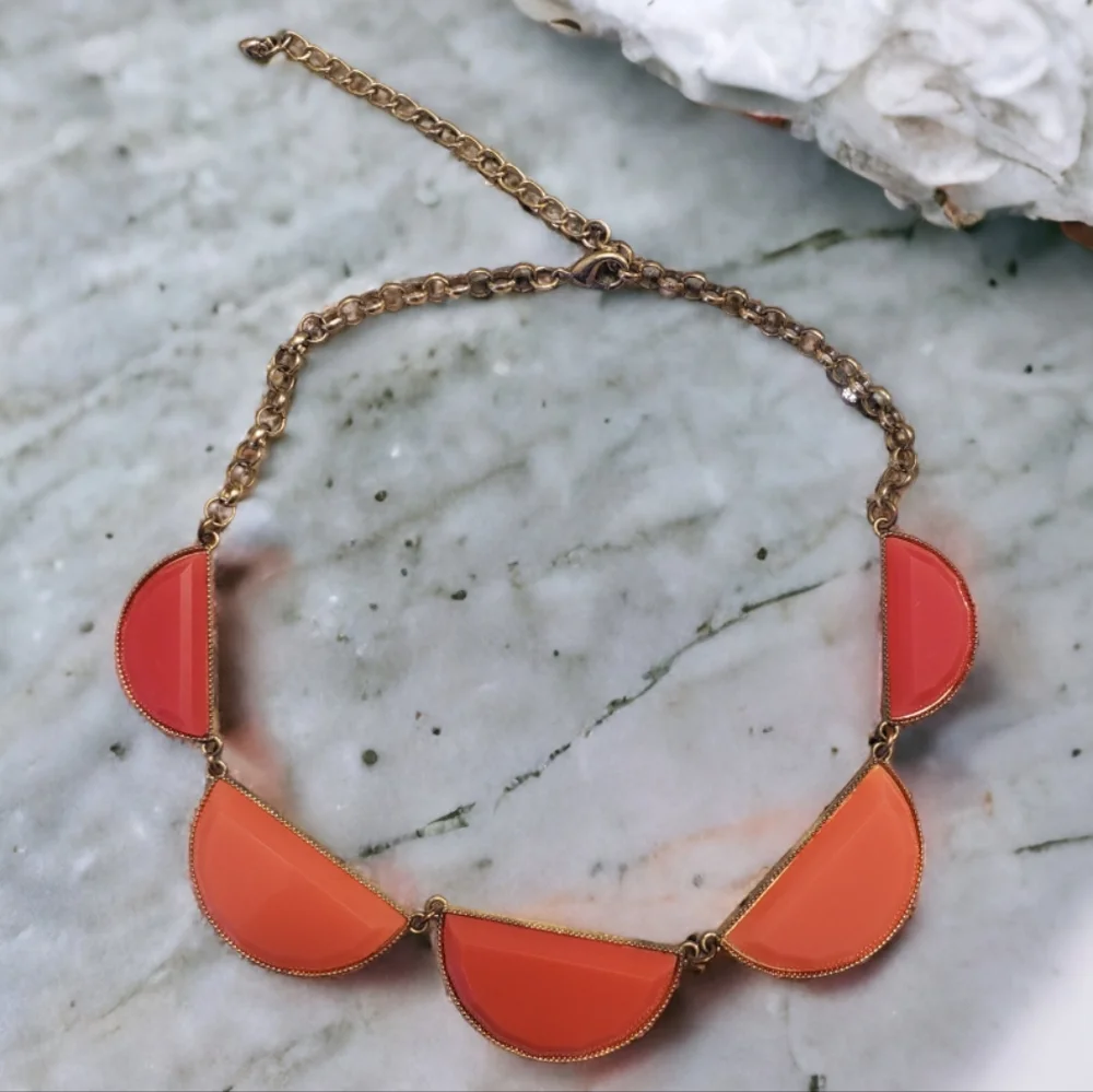 Francesca's Coral Statement Choker Necklace Goldtone w/chain extender
